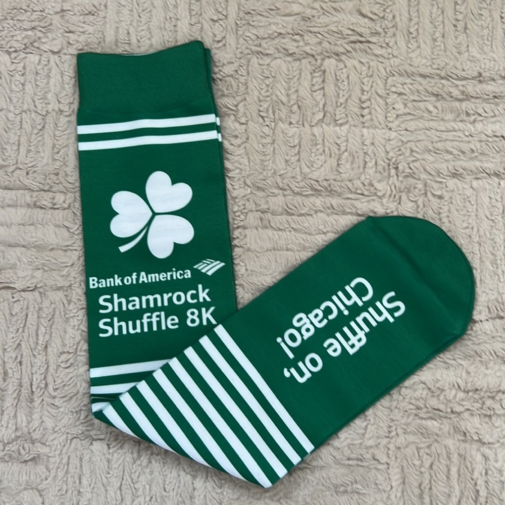 New Shamrock Shuffle 8k Chicago socks green and white